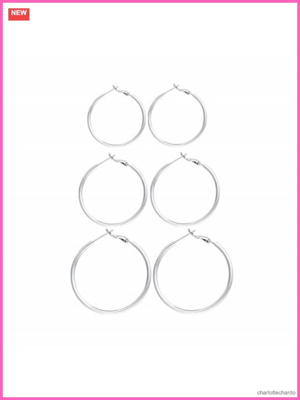 3 Pairs Sterling Silver Large Hoop Earrings Set for Women 40 50 60MM
